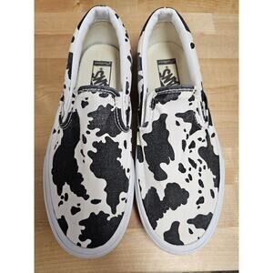 Vans Black/White Custom Cow Print Classic Slip-On Unisex Mens 6.5/ ladies Size 8